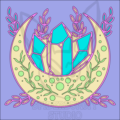 Moon with Crystals and botanics