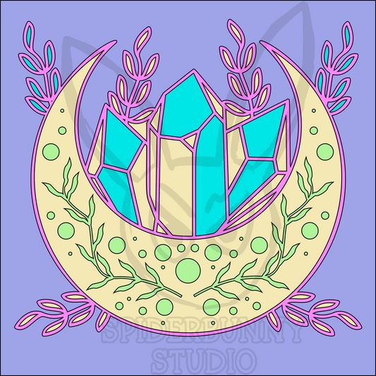 Moon with Crystals and botanics